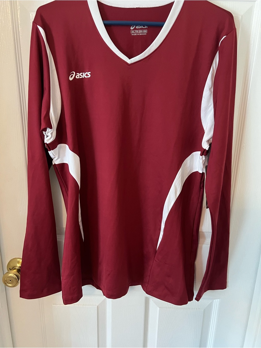 Asics Maroon Long Sleeve Performance Top with White Panels